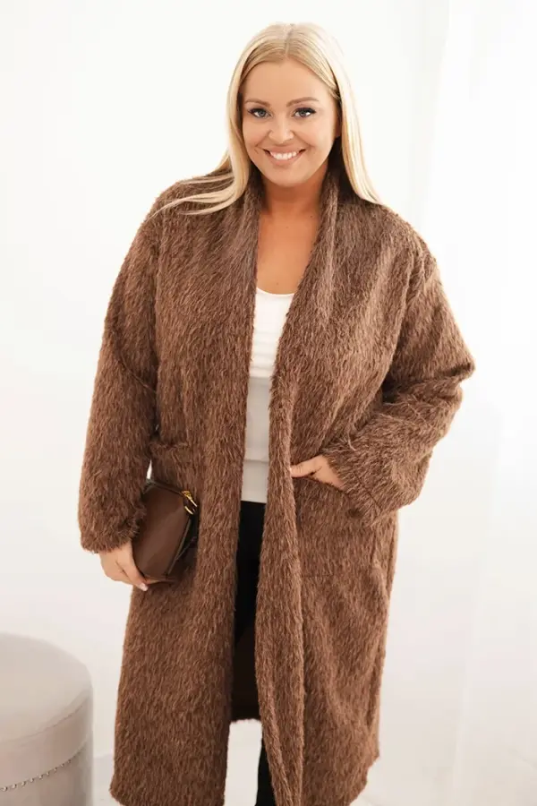 Kesi Włoski Kesi Włoski Plus Size women's viscose coat without fastening with pockets brown