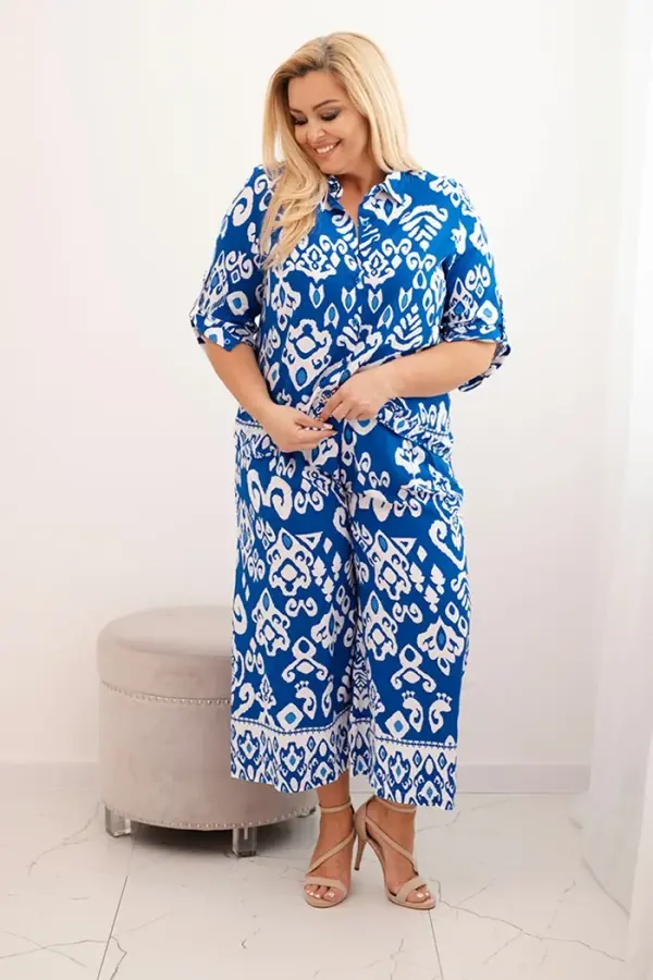 Kesi Włoski Kesi Włoski Plus size women's viscose set with geometric print cornflower blue