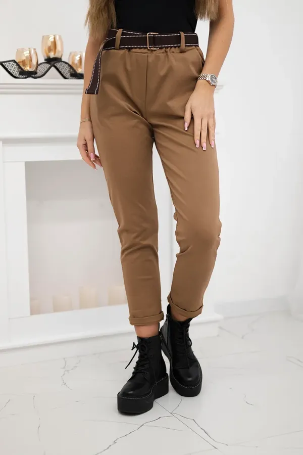 Kesi Włoski Kesi Włoski Punto trousers with belt camel