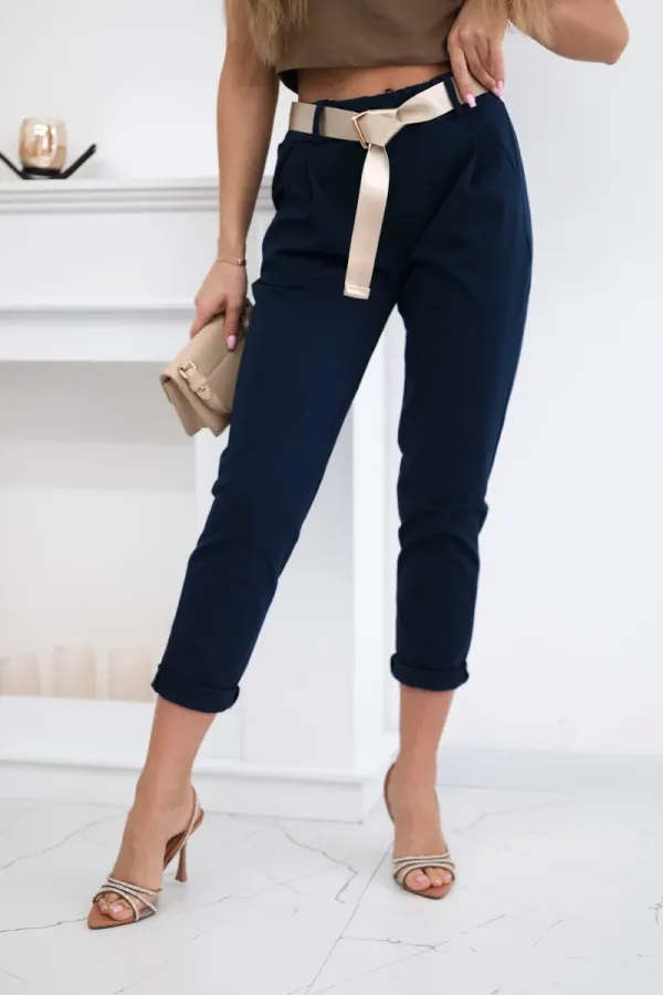 Kesi Włoski Kesi Włoski Punto trousers with belt navy blue