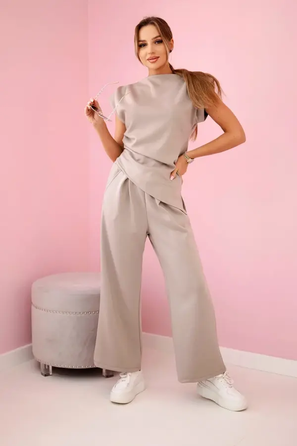 Kesi Włoski Kesi Włoski Set asymmetrical blouse + pants dark beige