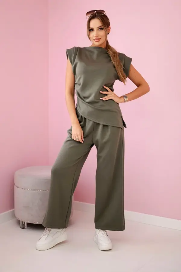 Kesi Włoski Kesi Włoski Set asymmetrical blouse + pants khaki