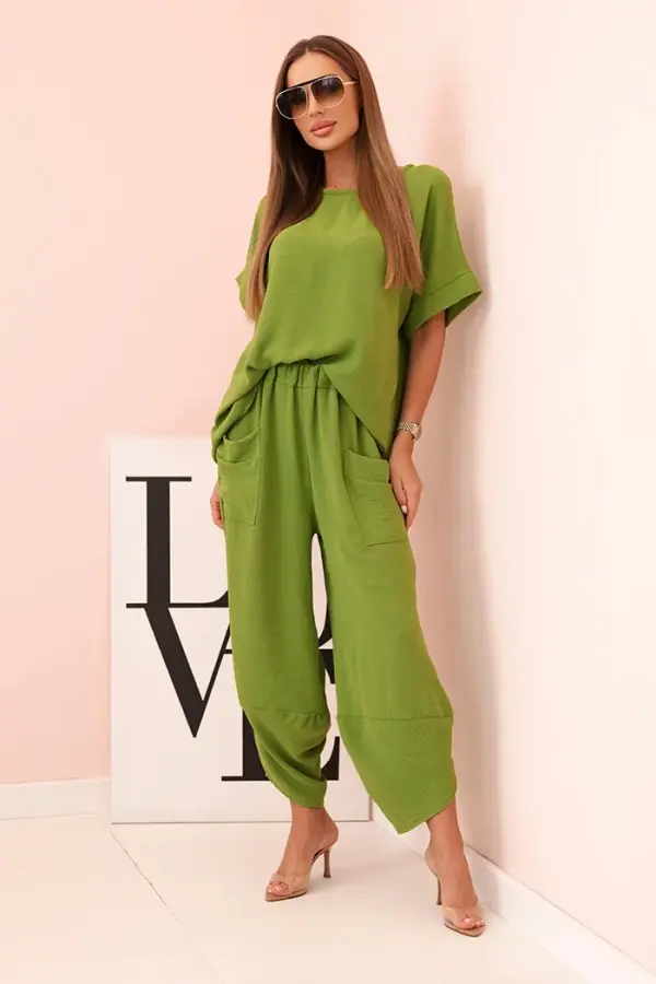 Kesi Włoski Kesi Włoski Set made of viscose blouse + trousers olive