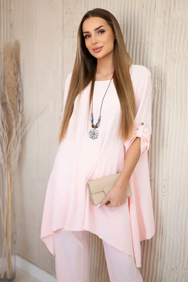 Kesi Włoski Kesi Włoski Set of blouse + pants with pendant light powder pink