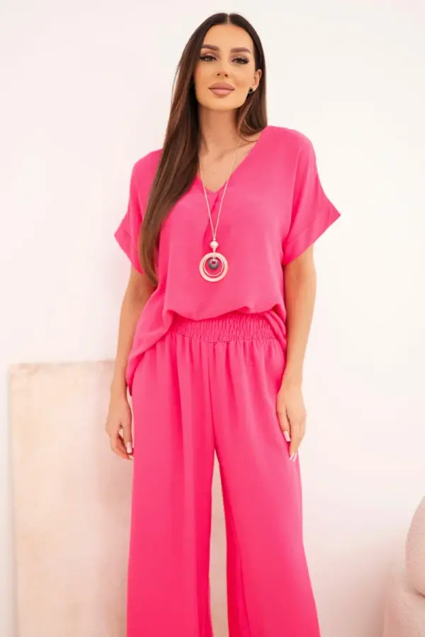 Kesi Włoski Kesi Włoski Set with necklace blouse + pants pink