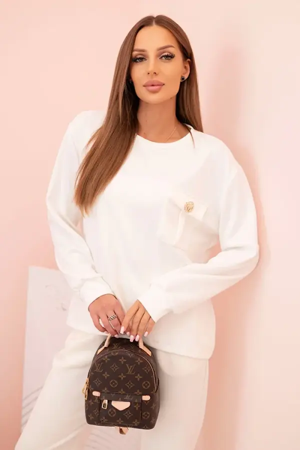 Kesi Włoski Kesi Włoski Set women's buttery sweatshirt and pants with elastic ecru