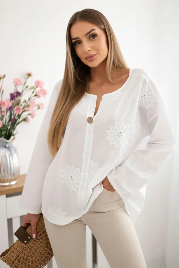 Kesi Włoski Kesi Włoski Shirt blouse with an embroidered pattern white