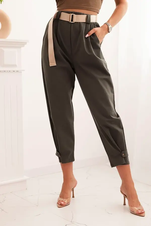 Kesi Włoski Kesi Włoski Summer Punto pants with a fastening at the ankles dark khaki
