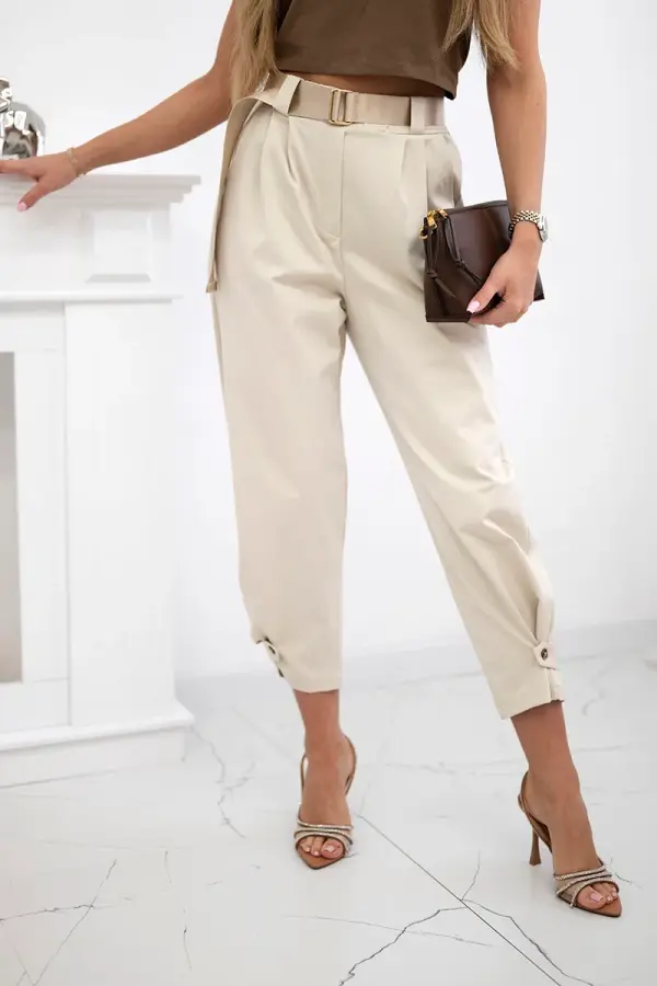 Kesi Włoski Kesi Włoski Summer Punto trousers with leg closure beige