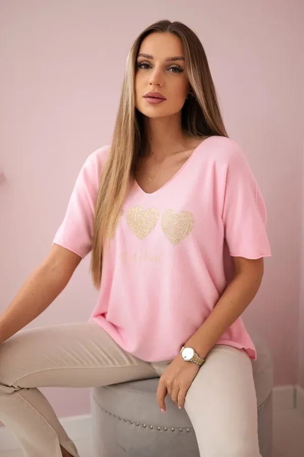 Kesi Włoski Kesi Włoski Sweater blouse with hearts light pink