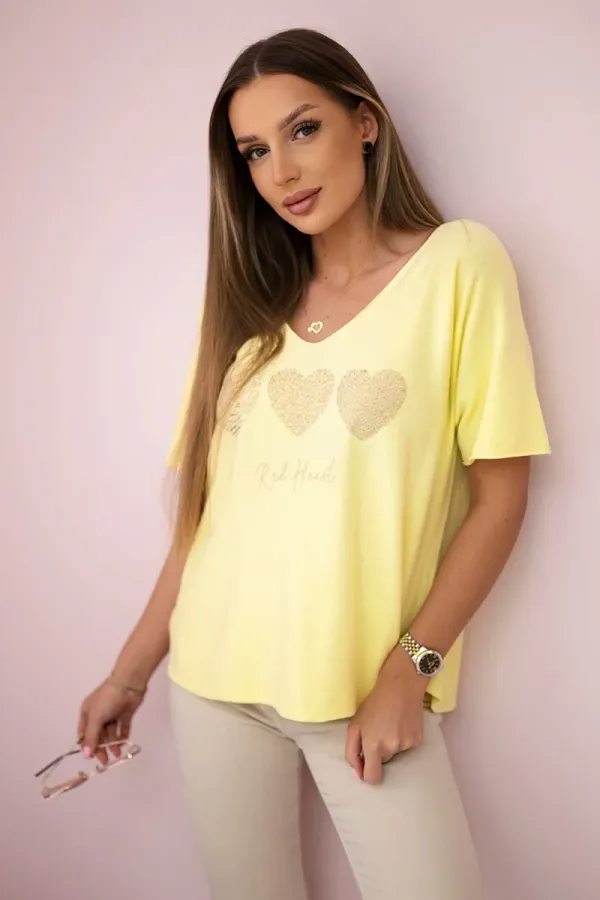 Kesi Włoski Kesi Włoski Sweater blouse with hearts yellow