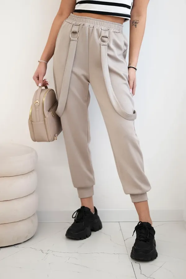 Kesi Włoski Kesi Włoski Trousers with decorative stripes  buttery-fabric dark beige