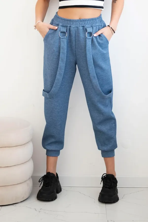 Kesi Włoski Kesi Włoski Trousers with decorative stripes  buttery-fabric denim melange