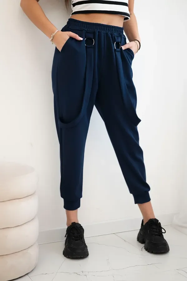 Kesi Włoski Kesi Włoski Trousers with decorative stripes  buttery-fabric navy blue