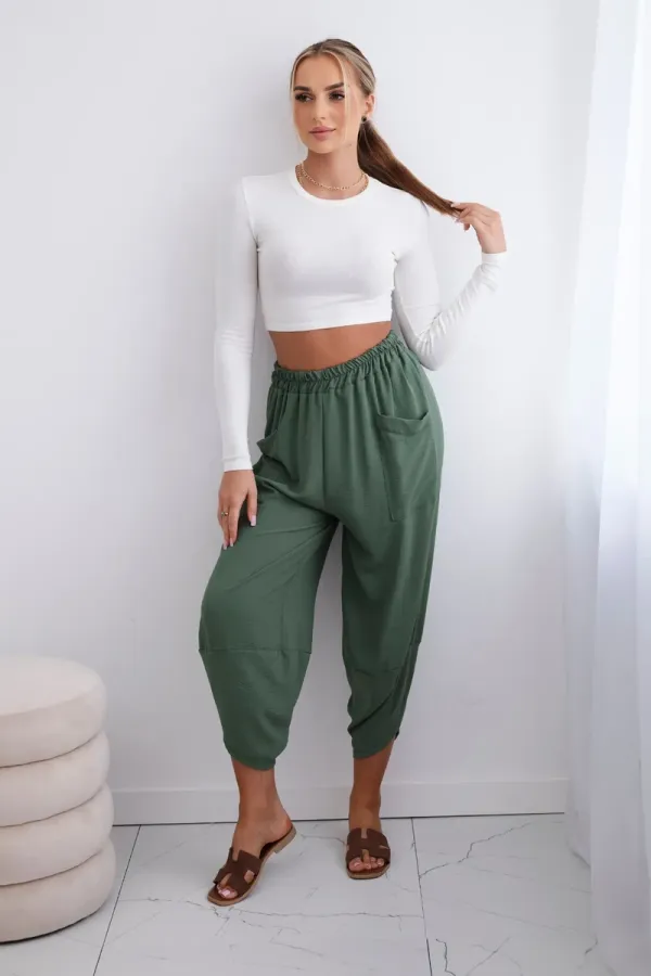 Kesi Włoski Kesi Włoski Trousers with wide leg and pockets khaki
