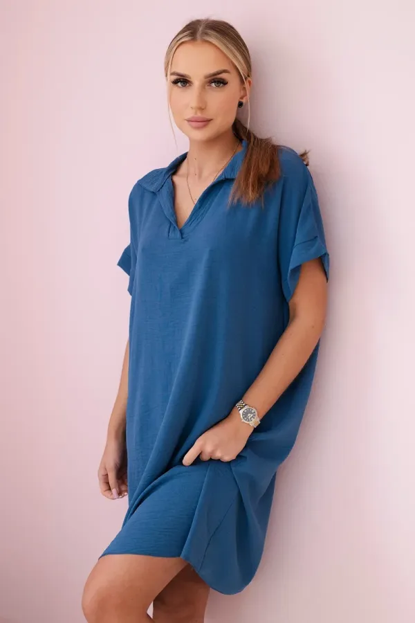 Kesi Włoski Kesi Włoski V-neck dress with collar denim