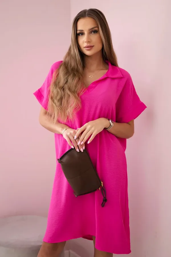 Kesi Włoski Kesi Włoski V-neck dress with collar pink