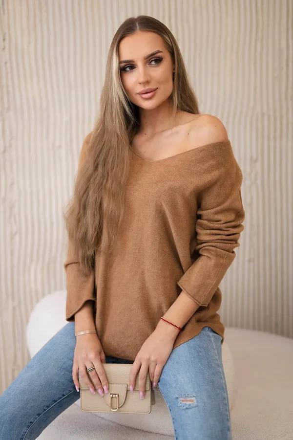 Kesi Włoski Kesi Włoski V-neck sweater dark camel