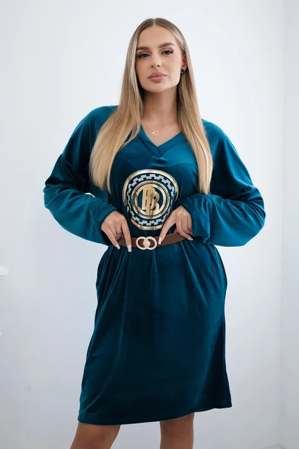 Kesi Włoski Kesi Włoski Velour dress with belt nautical