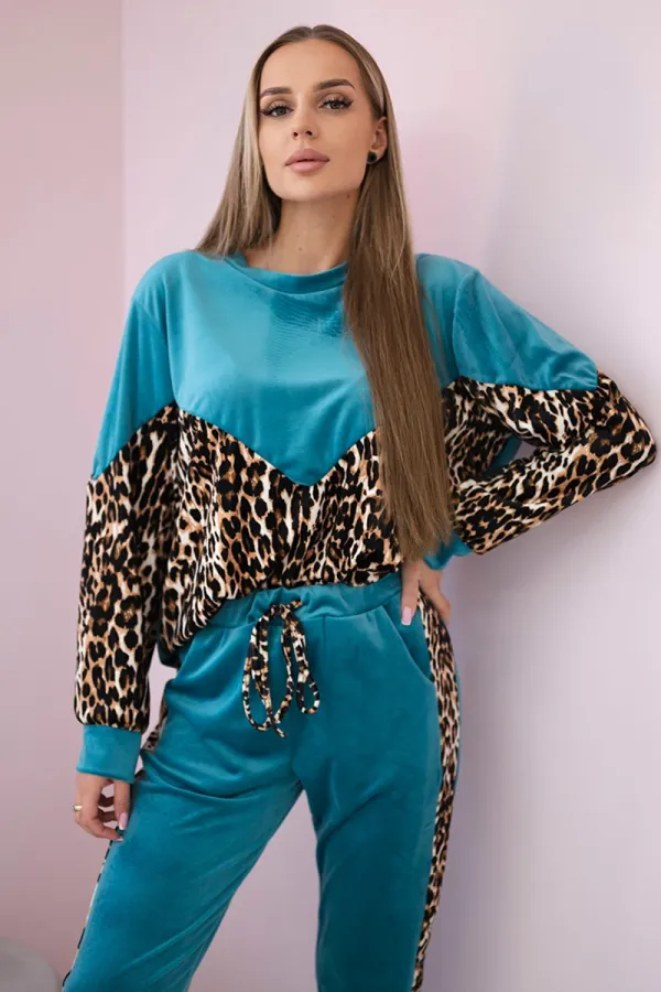 Kesi Włoski Kesi Włoski Velour set with leopard print turquoise