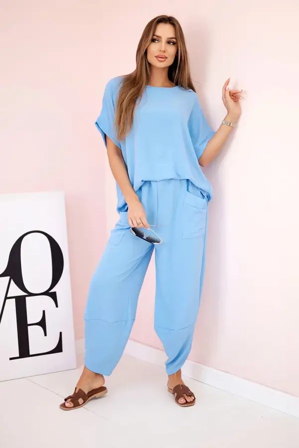 Kesi Włoski Kesi Włoski Viscose blouse + pants set blue