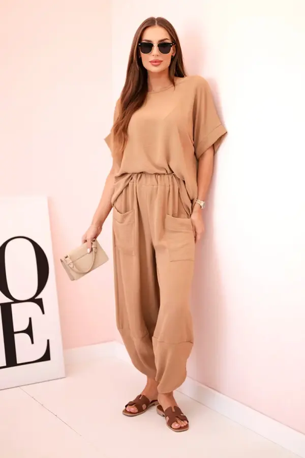 Kesi Włoski Kesi Włoski Viscose blouse + pants set camel