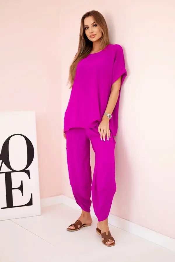 Kesi Włoski Kesi Włoski Viscose blouse + pants set dark purple