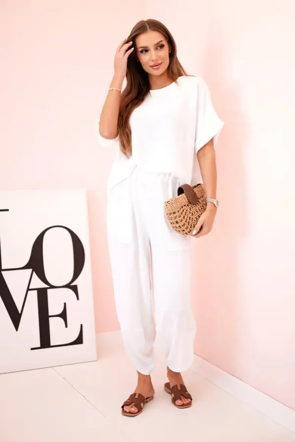 Kesi Włoski Kesi Włoski Viscose blouse + pants set white