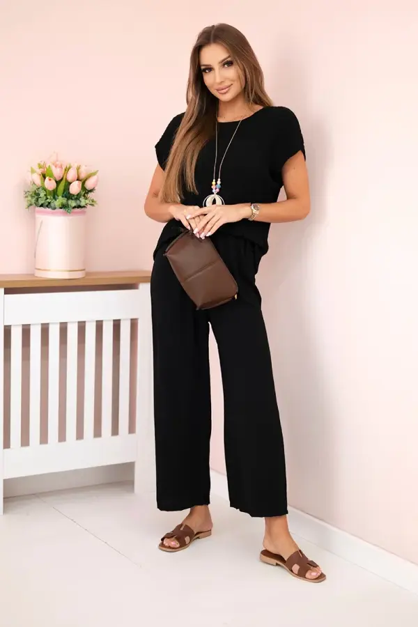 Kesi Włoski Kesi Włoski Viscose set pleated blouse + trousers black