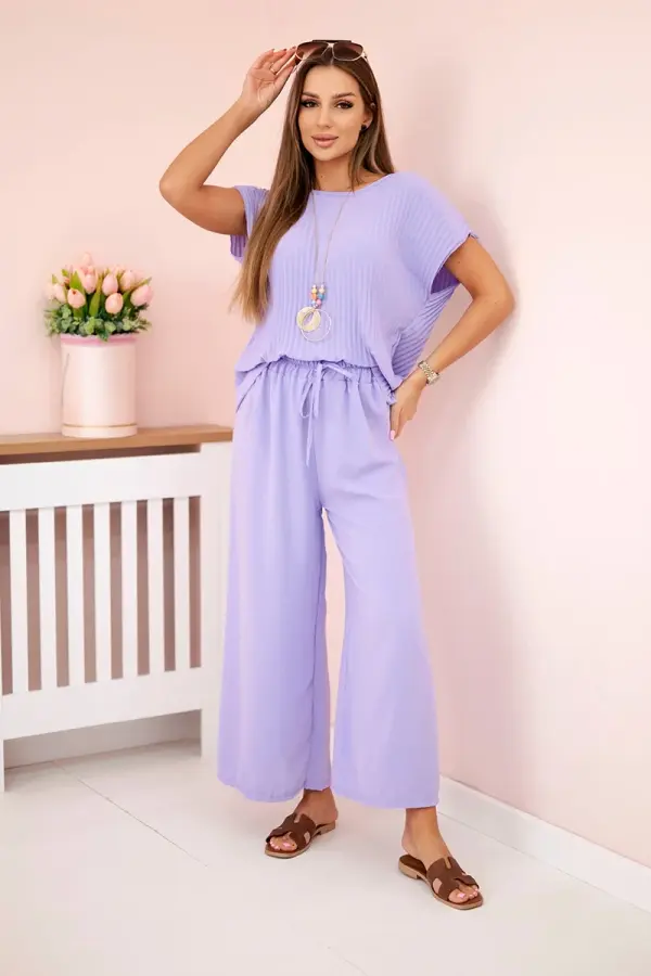Kesi Włoski Kesi Włoski Viscose set pleated blouse + trousers light purple
