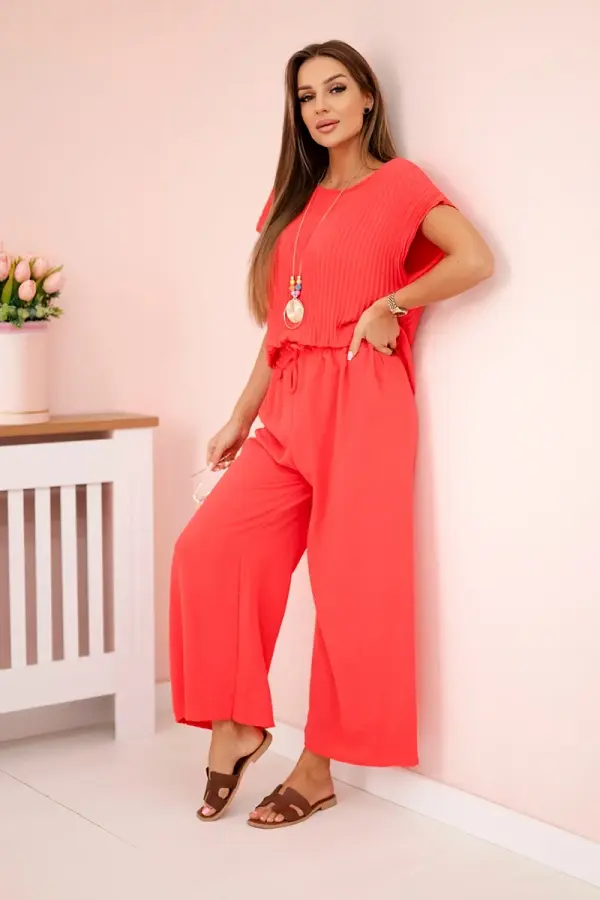 Kesi Włoski Kesi Włoski Viscose set pleated blouse + trousers raspberry