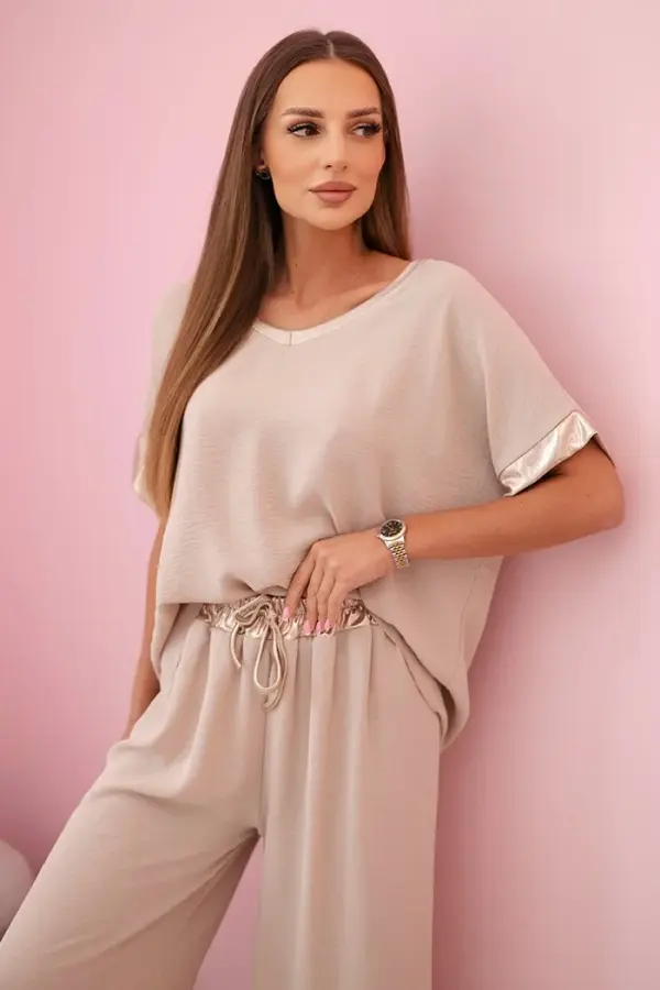 Kesi Włoski Kesi Włoski Viscose set with golden trim dark beige