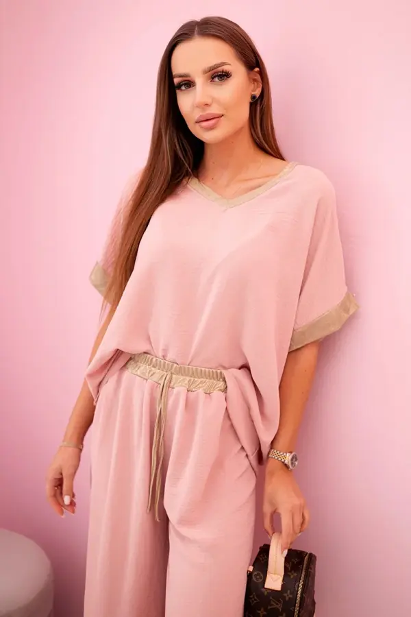 Kesi Włoski Kesi Włoski Viscose set with golden trim dark powder pink