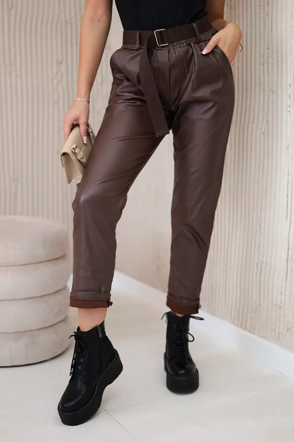 Kesi Włoski Kesi Włoski Waxed trousers with a belt brown