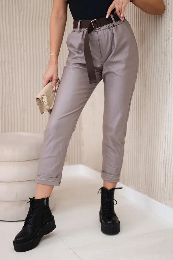 Kesi Włoski Kesi Włoski Waxed trousers with a belt fango