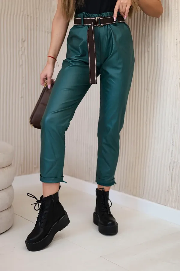 Kesi Włoski Kesi Włoski Waxed trousers with a belt green