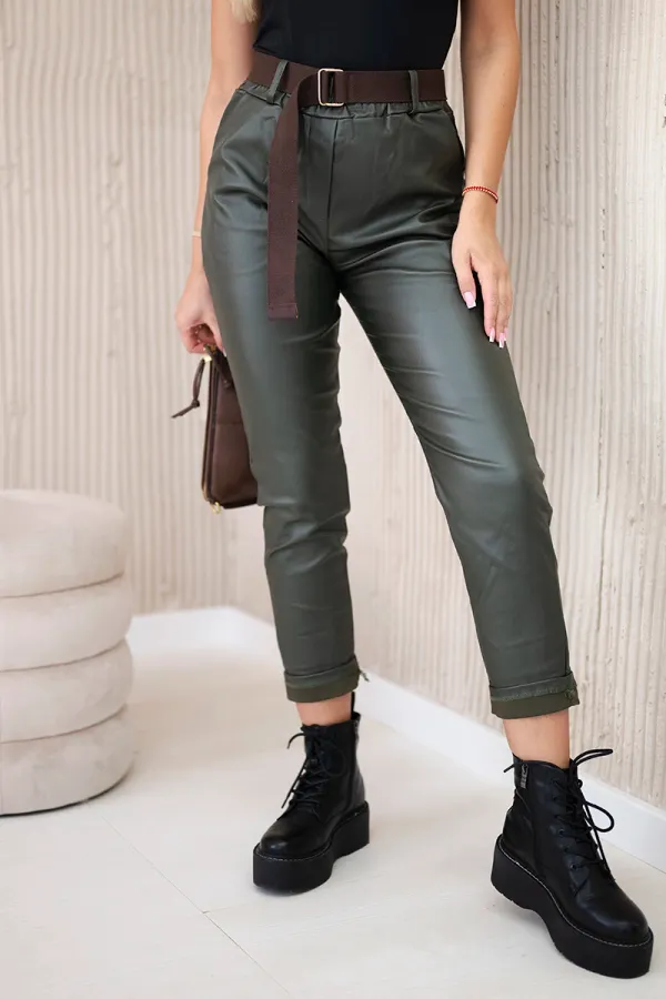 Kesi Włoski Kesi Włoski Waxed trousers with a belt khaki