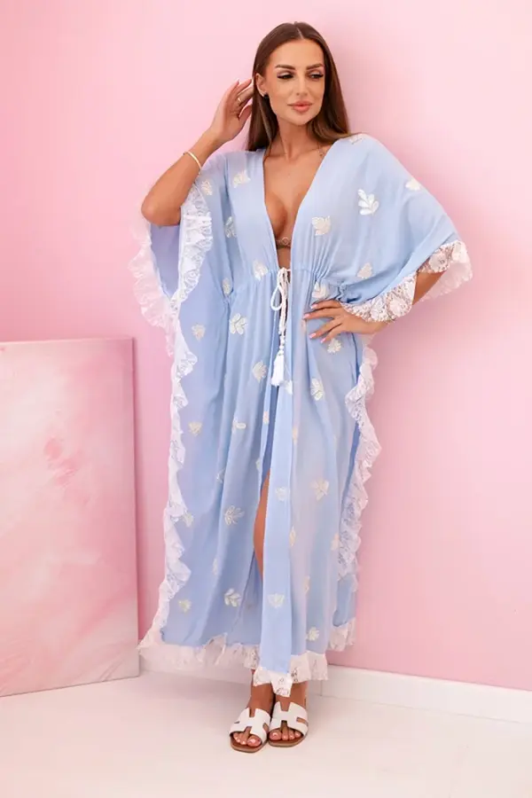 Kesi Włoski Kesi Włoski Women's boho viscose cape with lace blue