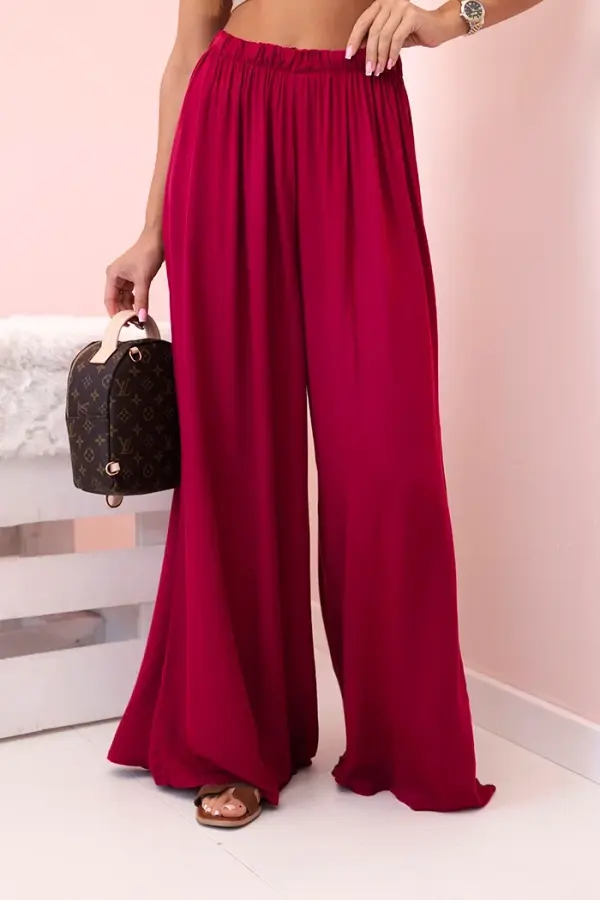 Kesi Włoski Kesi Włoski Women's wide trousers with elastic waistband dark burgundy