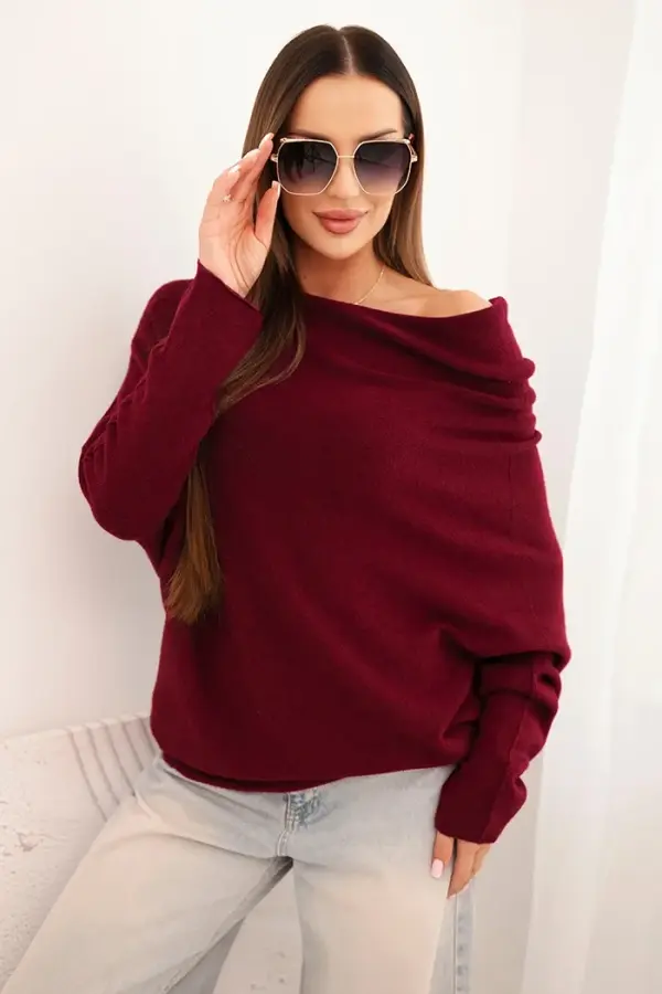 Kesi Włoski Kesi Włoski Women's asymmetric batwing viscose sweater plum