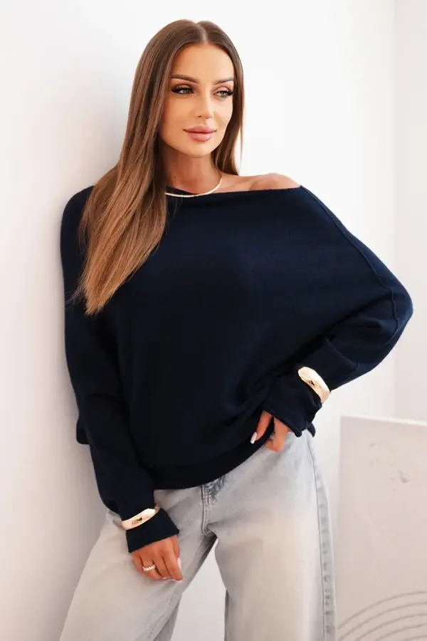 Kesi Włoski Kesi Włoski Women's asymmetrical batwing viscose sweater navy blue