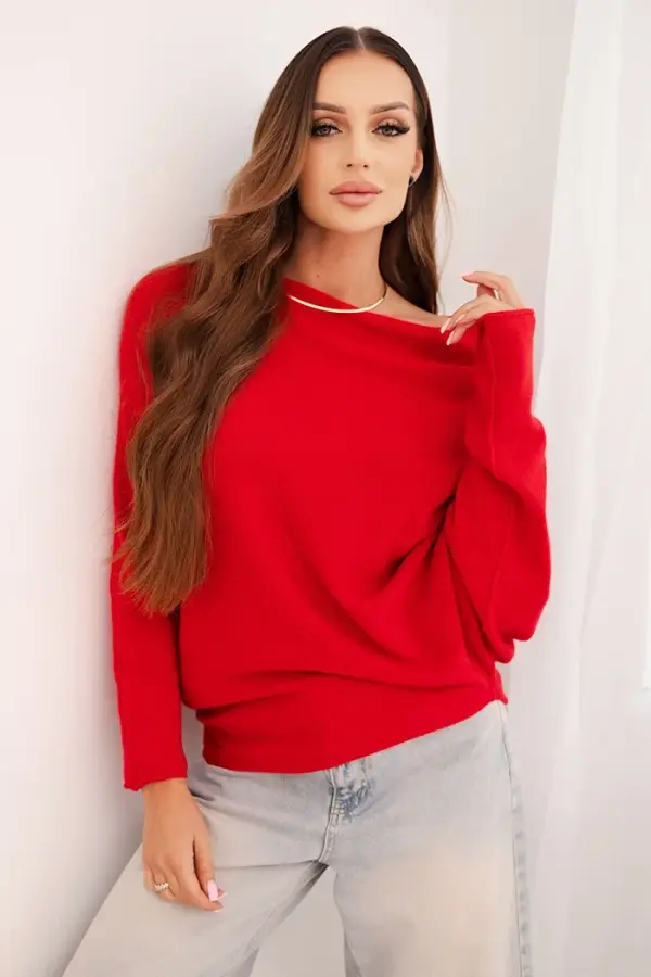 Kesi Włoski Kesi Włoski Women's asymmetrical batwing viscose sweater red