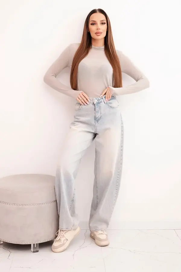 Kesi Włoski Kesi Włoski Women's cashmere blouse with a delicate turtleneck and long sleeves dark beige