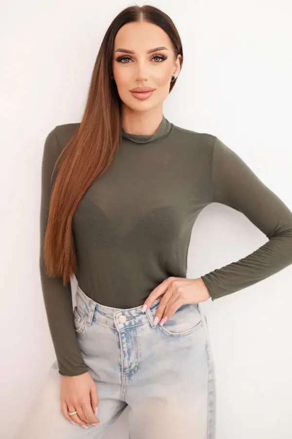 Kesi Włoski Kesi Włoski Women's cashmere blouse with a delicate turtleneck and long sleeves, khaki