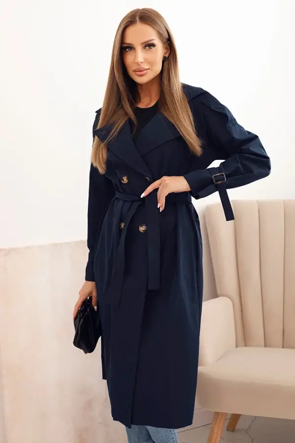 Kesi Włoski Kesi Włoski Women's coat tied at the waist with a collar navy