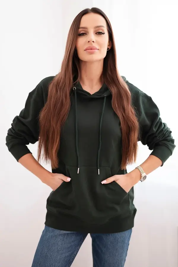 Kesi Włoski Kesi Włoski Women's cotton looped hoodie with kangaroo pocket dark green
