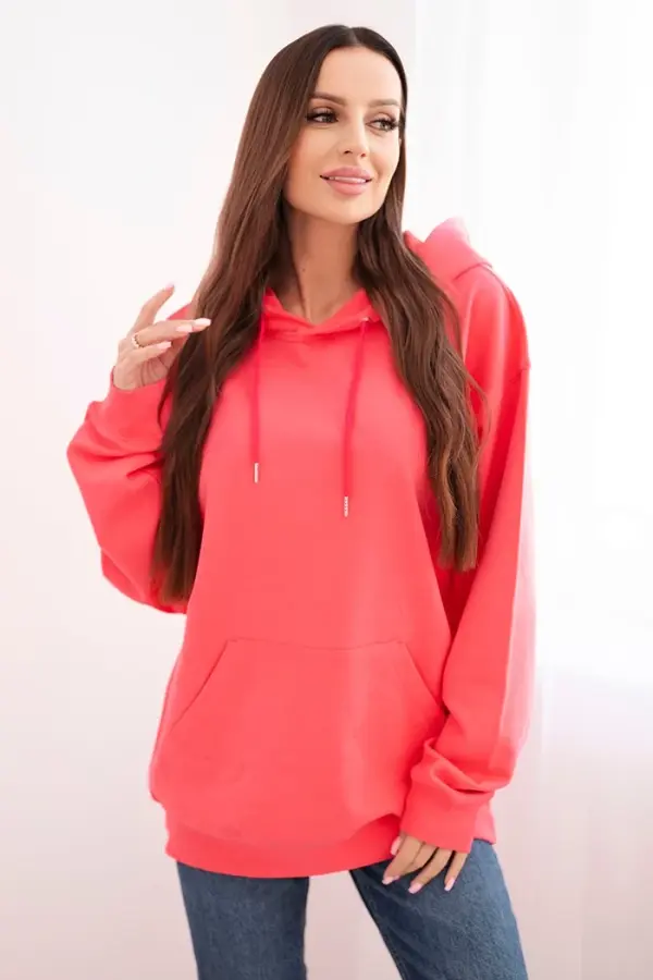 Kesi Włoski Kesi Włoski Women's cotton looped sweatshirt with a hood and kangaroo pocket pink