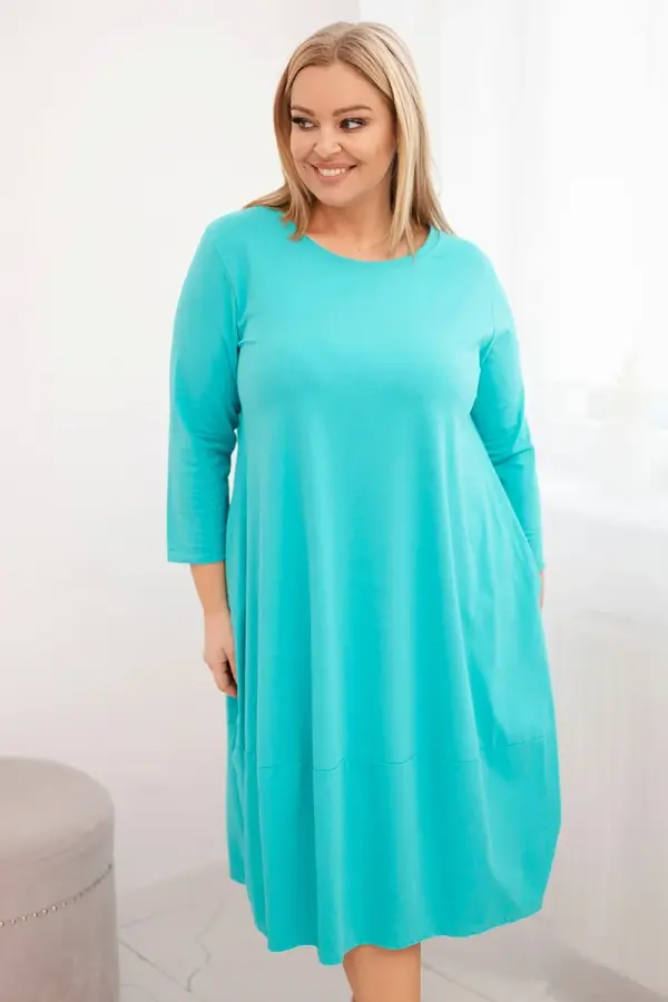 Kesi Włoski Kesi Włoski Women's cotton Plus Size dress with rolled-up sleeves and pockets mint