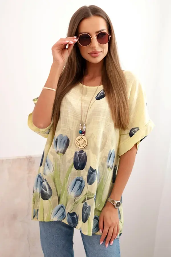 Kesi Włoski Kesi Włoski Women's cotton shirt with a floral pattern yellow