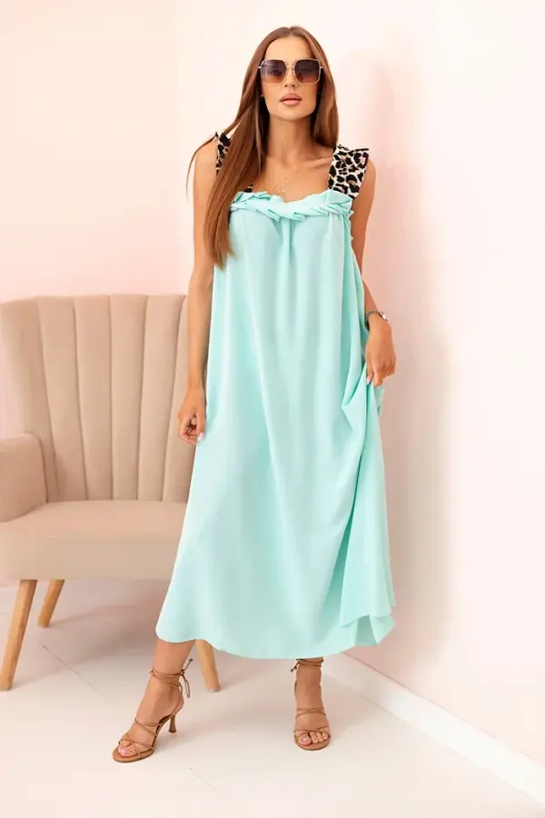 Kesi Włoski Kesi Włoski Women's dress with leopard print straps mint